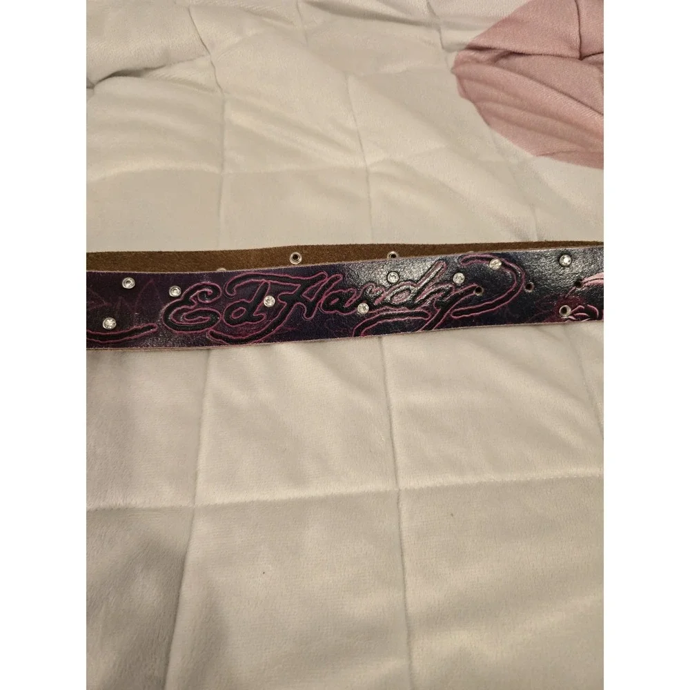 ED HARDY Y2K Tattoo LEATHER Belt RHINESTONES Eternal Love  40